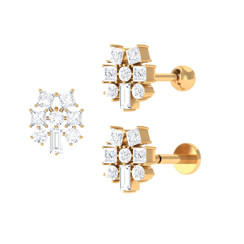 Unique Moissanite Cluster Earring for Upper Lobe Piercing