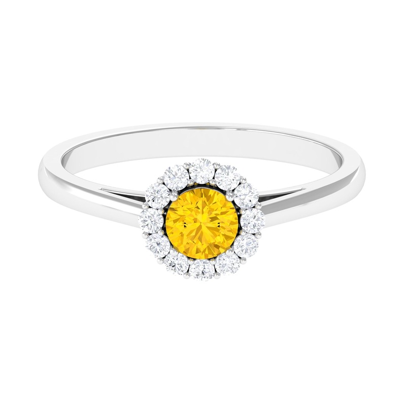1 CT Natural Yellow Sapphire Engagement Ring with Diamond
