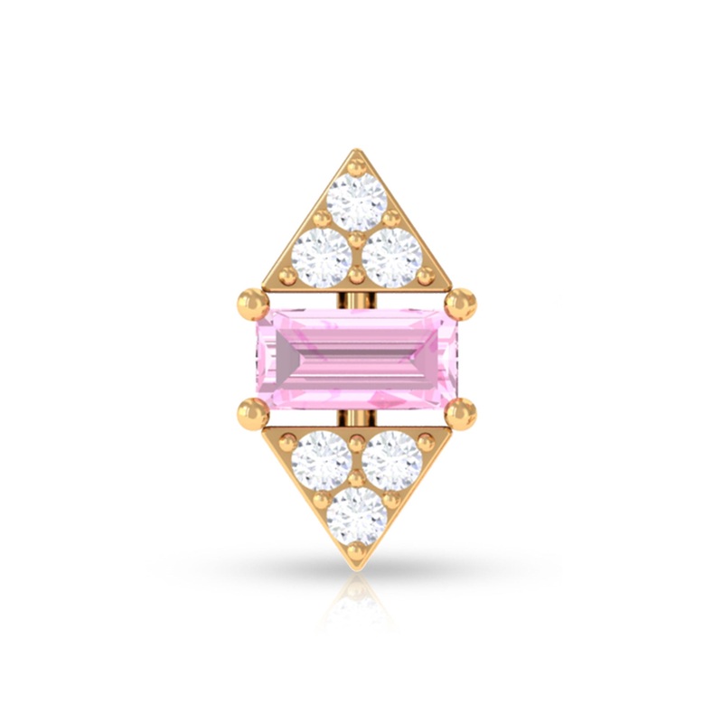 Baguette Pink Sapphire and Moissanite Tragus Earring