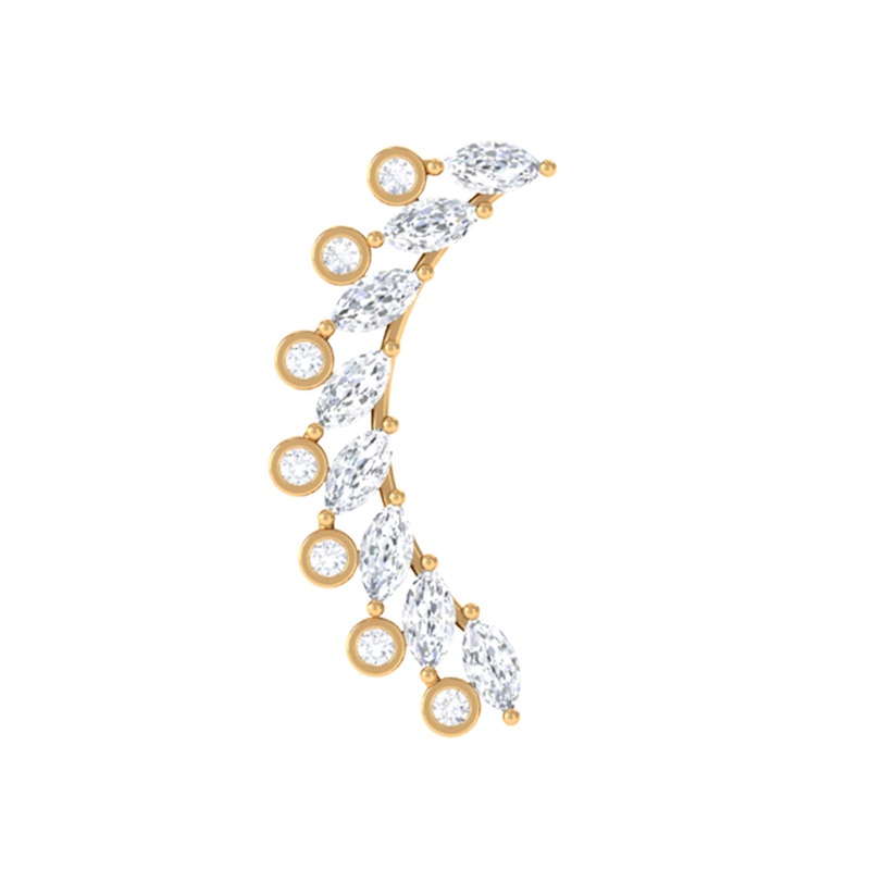 Curved Crawler Earring with Marquise and Round Moissanite
