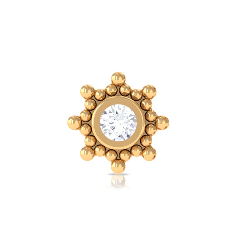 Dainty Moissanite Solitaire Beaded Conch Earring in Bezel Setting