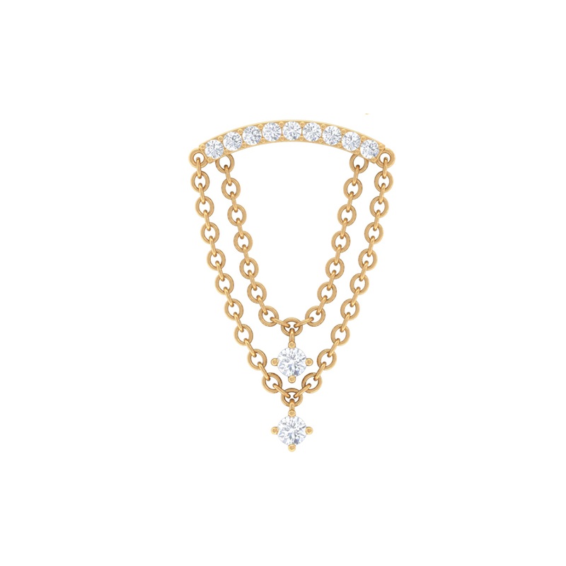 Moissanite Double Chain Dangling Earring for Cartilage Piercing