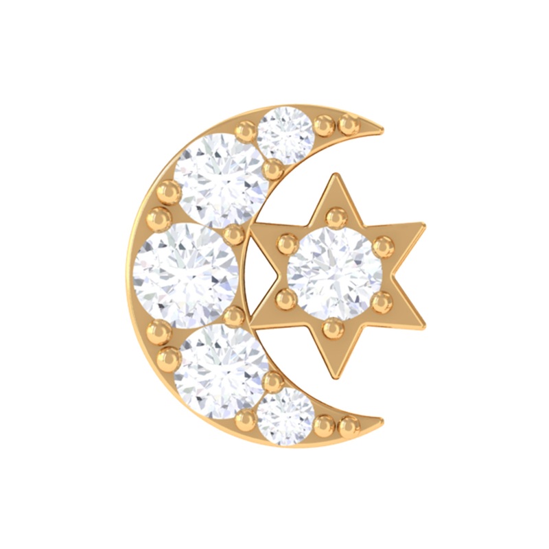 Moissanite Moon and Star Earring for Conch Piercing