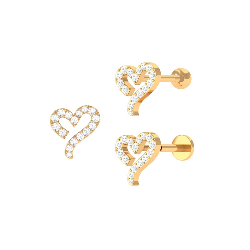 Moissanite Open Heart Earring for Helix Piercing