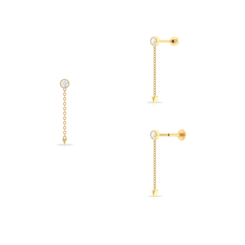 Natural Diamond Chain Drop Earring for Helix Piercing