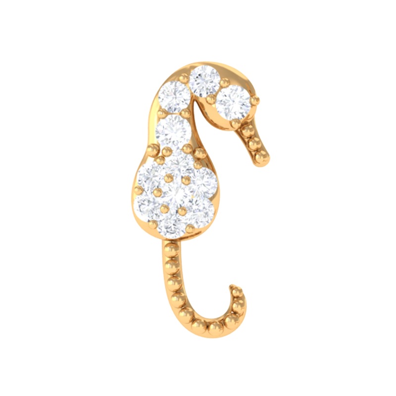 Natural Diamond Seahorse Earring for Upper Lobe Piercing