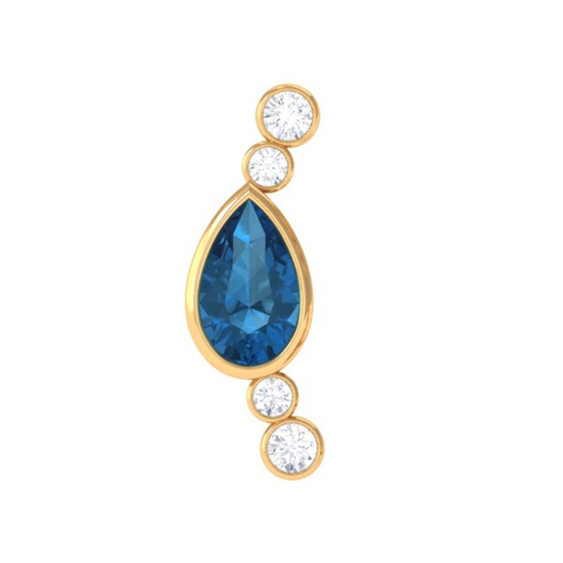 Pear London Blue Topaz Crawler Earring with Moissanite