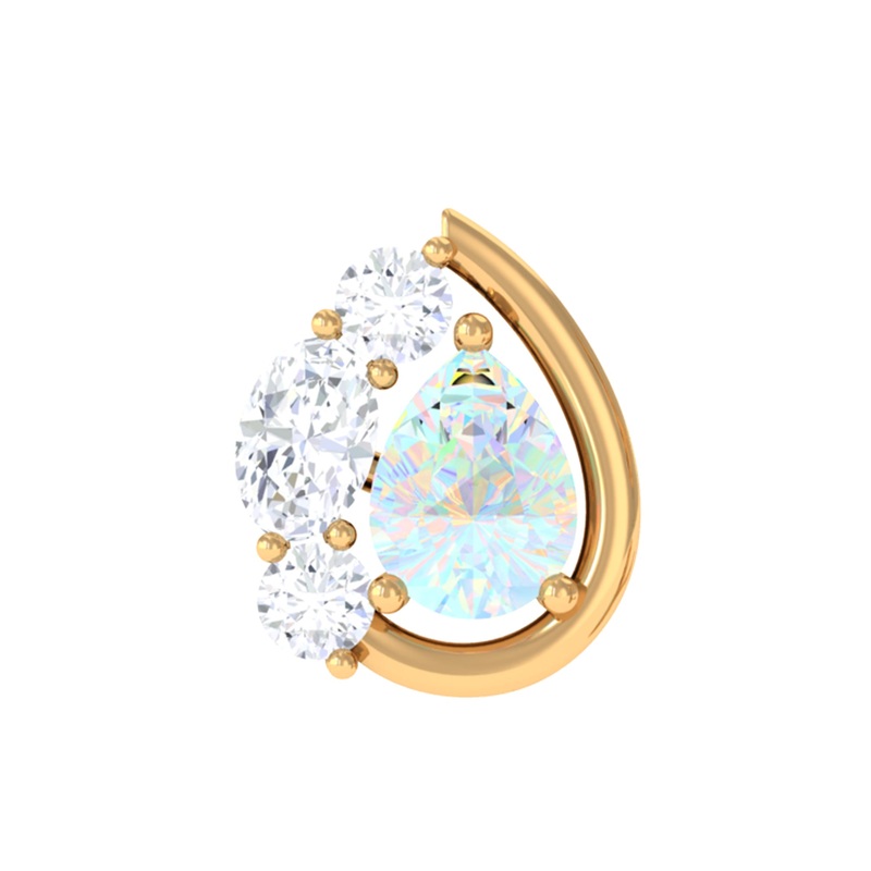 Pear Shape Ethiopian Opal and Moissanite Cartilage Earring