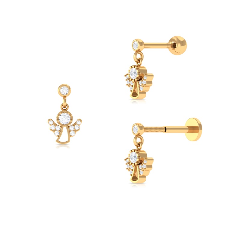 Real Diamond Angel Drop Earring for Helix Piercing