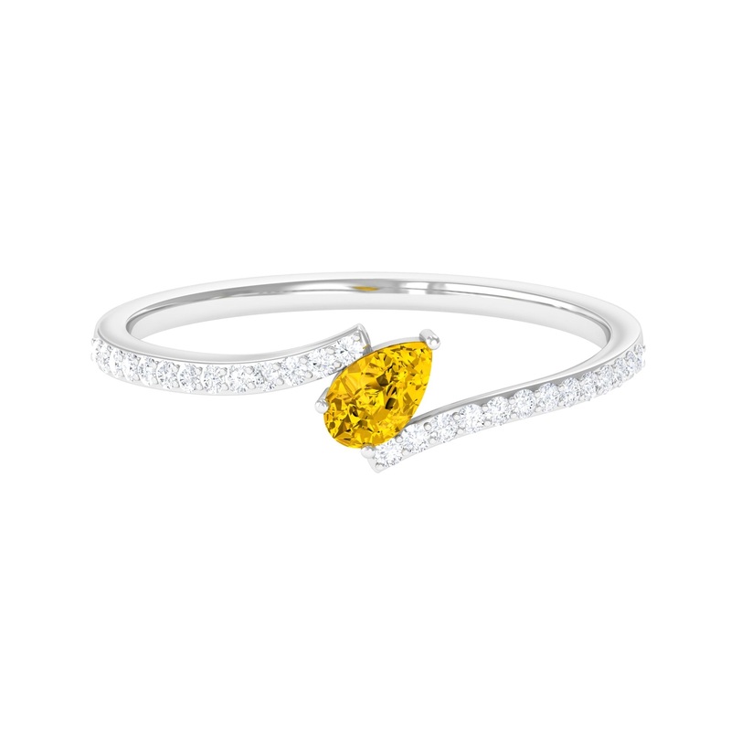 Real Yellow Sapphire Solitaire Bypass Ring with Diamond