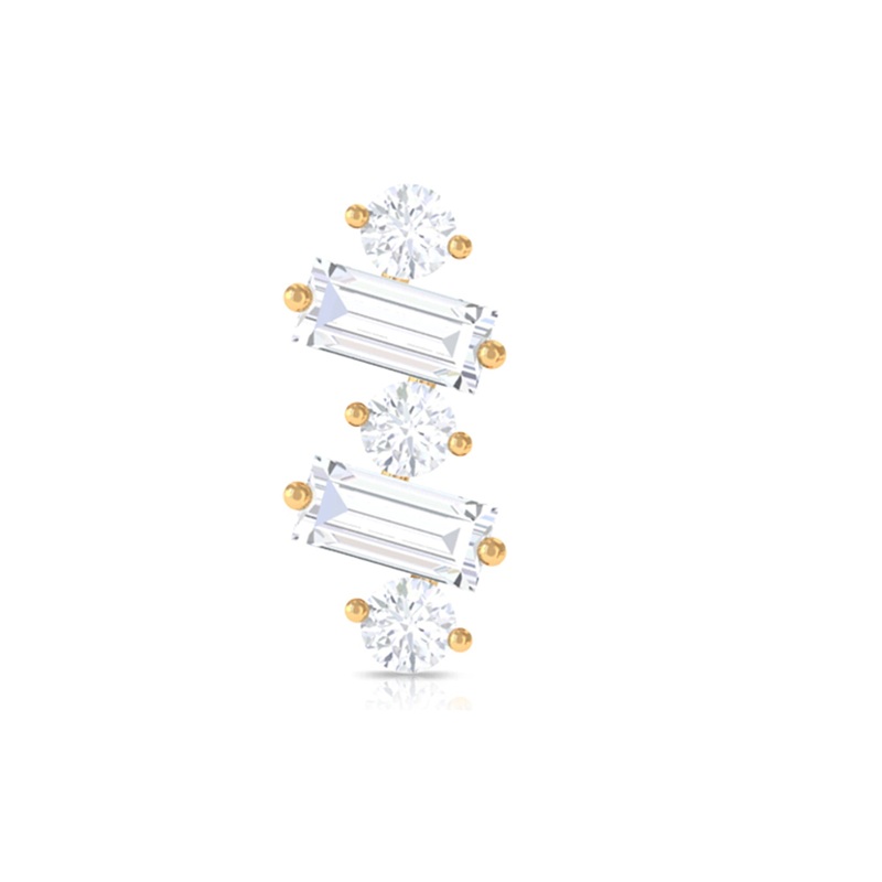 Round Baguette Moissanite Tragus Earring in Gold