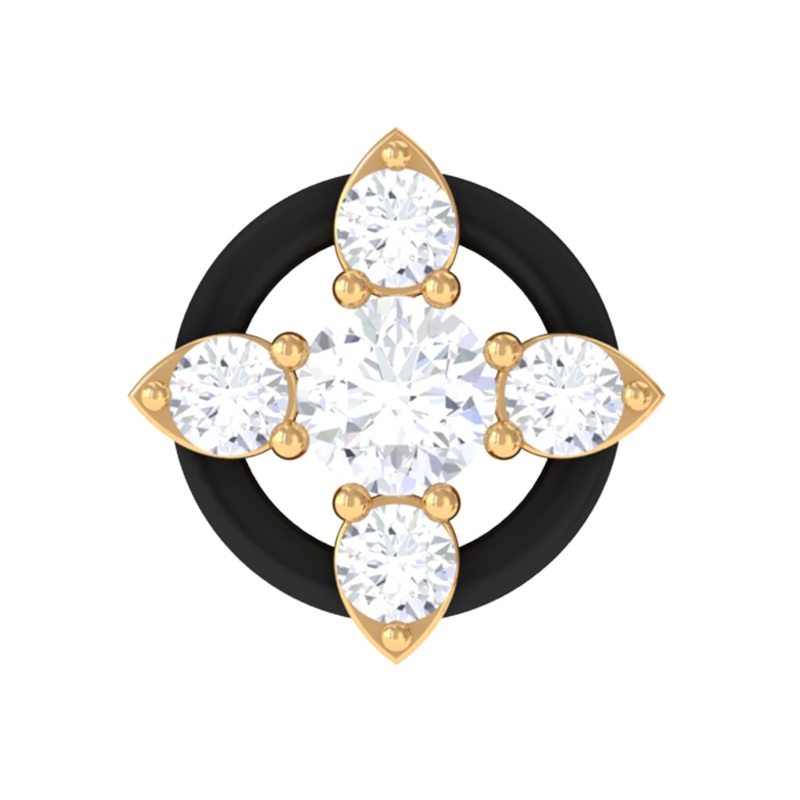 Round Moissanite Cartilage Earring with Black Enamel