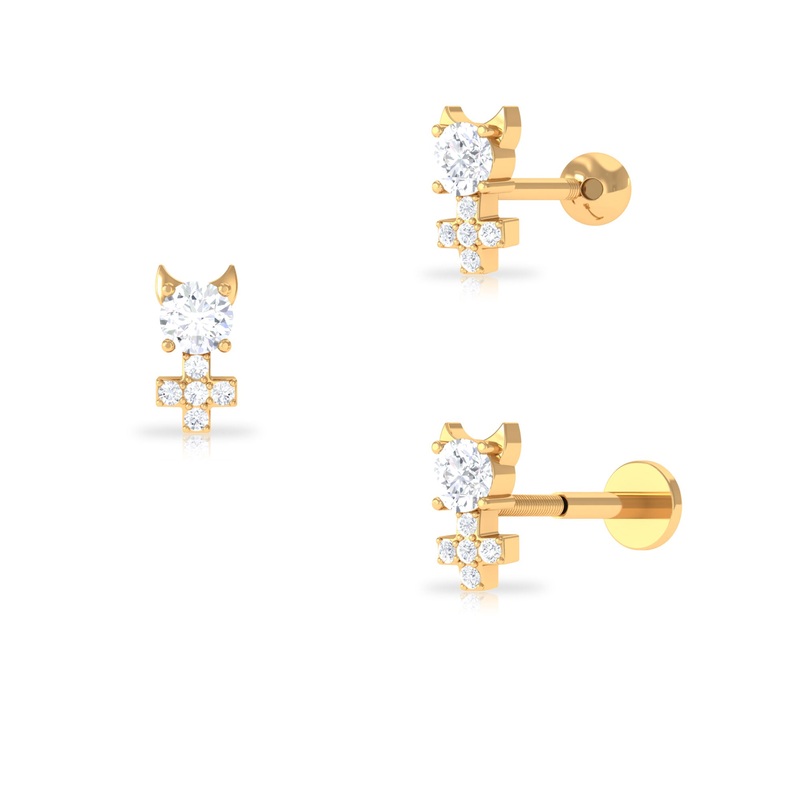 Round Moissanite Devil Helix Earring in Gold