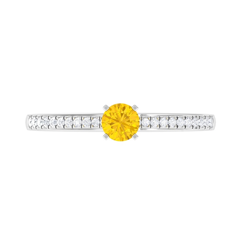 Round Yellow Sapphire and Diamond Engagement Ring