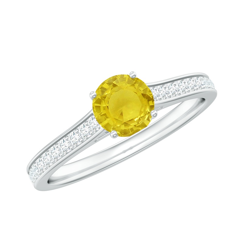 Round Yellow Sapphire Solitaire Engagement Ring with Diamond
