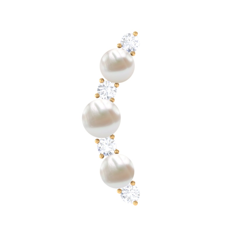 Simple Freshwater Pearl and Moissanite Climber Earring