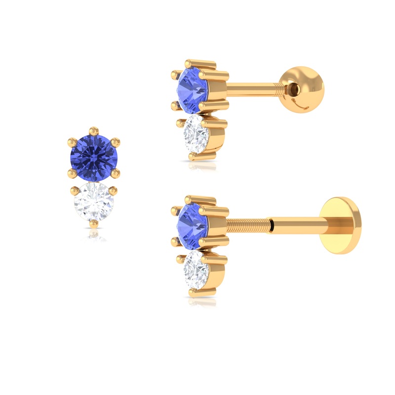 Tanzanite and Moissanite Two Stone Earring for Conch