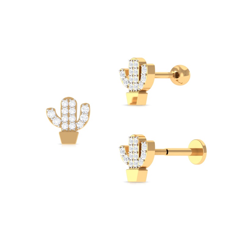Unique Moissanite Cactus Earring for Cartilage Piercing