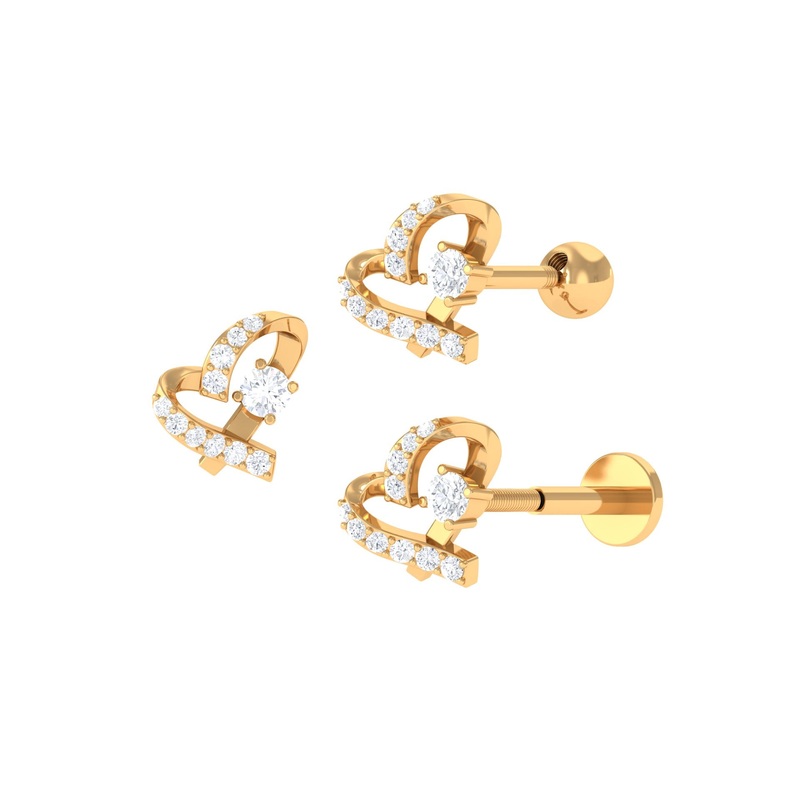 Unique Moissanite Heart Helix Earring in Gold