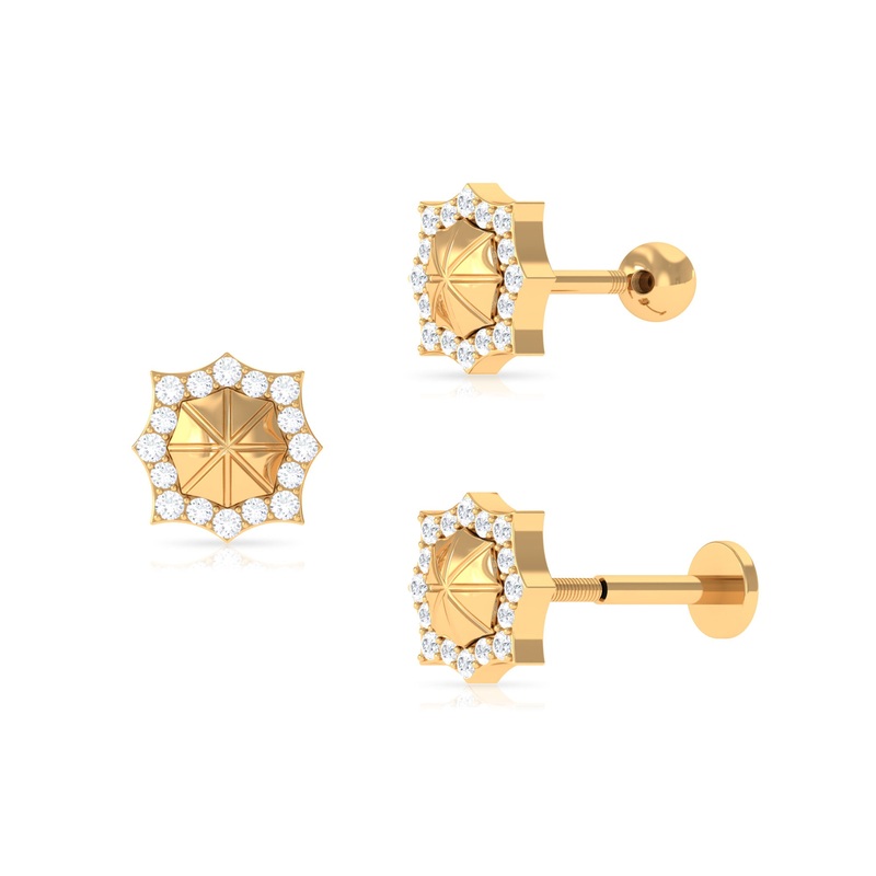 Vintage Inspired Moissanite Cartilage Earring in Gold