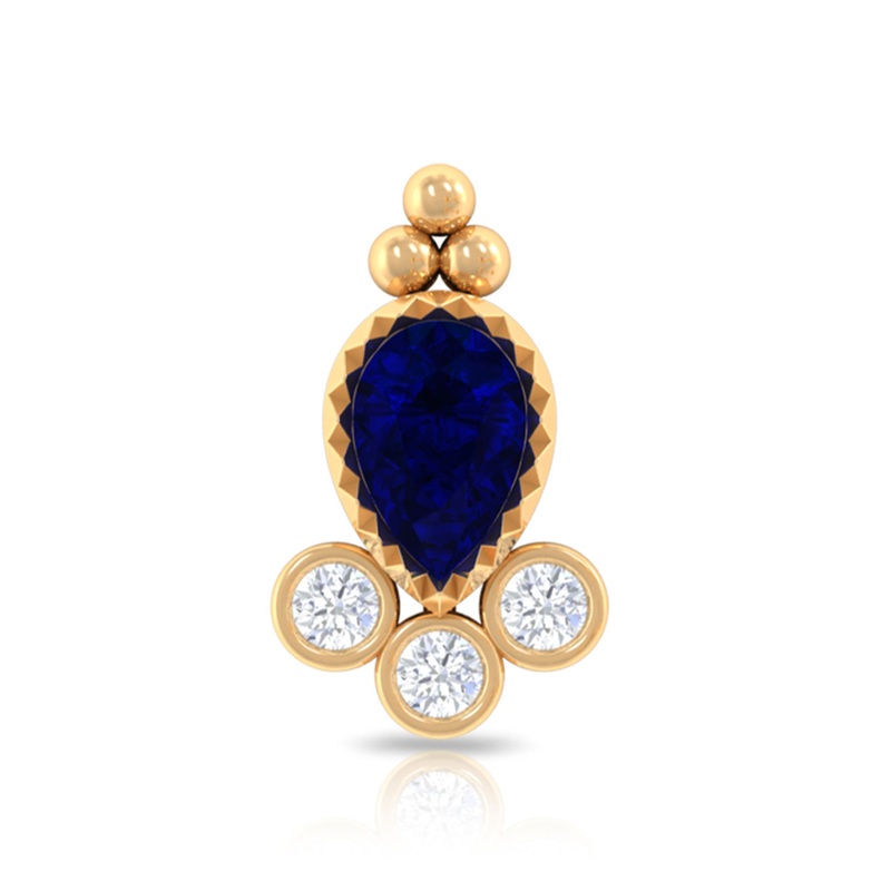 Vintage Style Blue Sapphire and Moissanite Tragus Earring