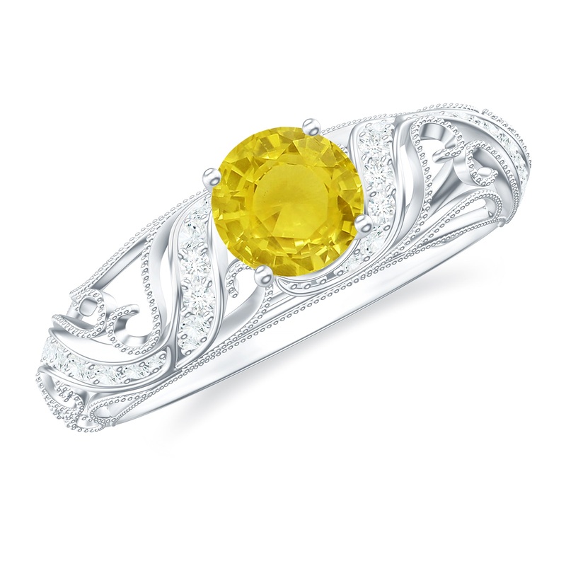 Vintage Style Yellow Sapphire Engagement Ring with Diamond