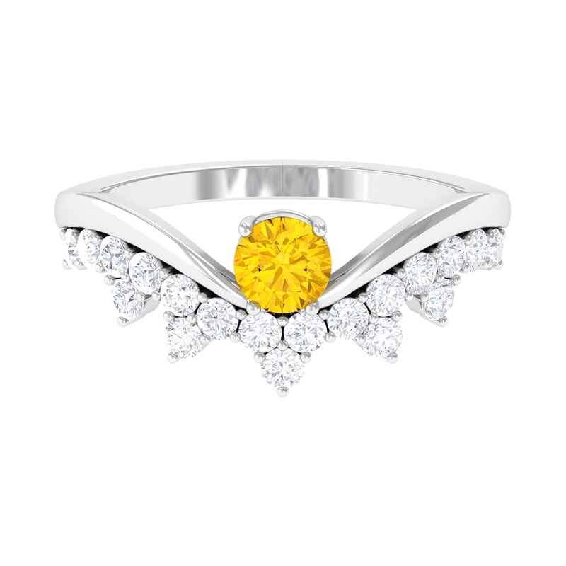 Yellow Sapphire and Diamond Curved Engagement Ring