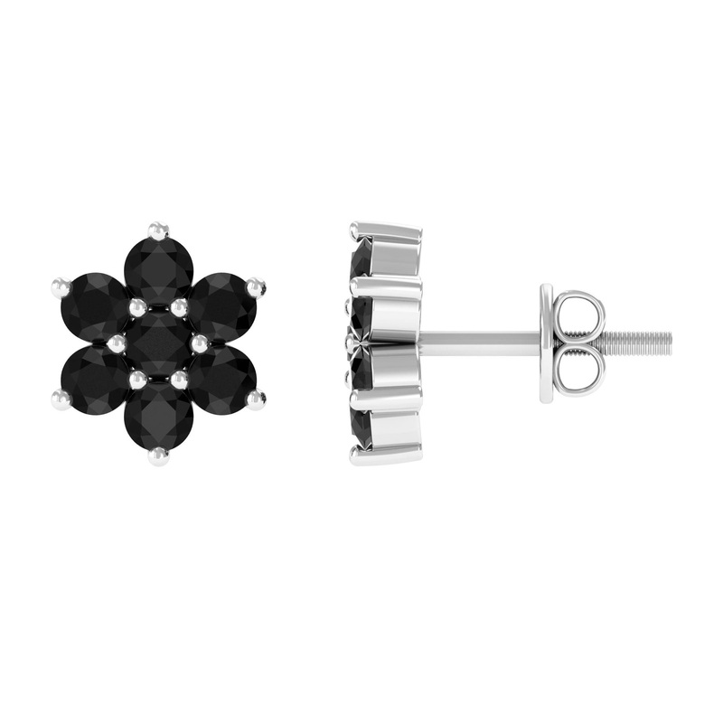 1.25 CT Black Onyx Floral Cluster Stud Earrings