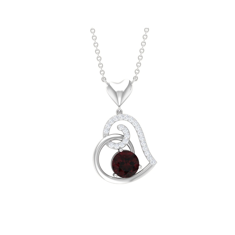 1.25 CT Garnet and Diamond Heart Drop Pendant