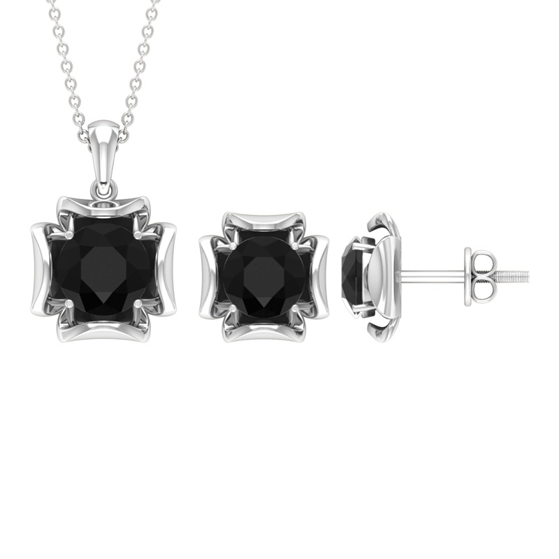 5.5 CT Solitaire Created Black Diamond Gothic Pendant and Earrings Set