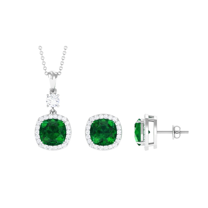 Certified Lab Grown Emerald Bridal Jewelry Set With Moissanite