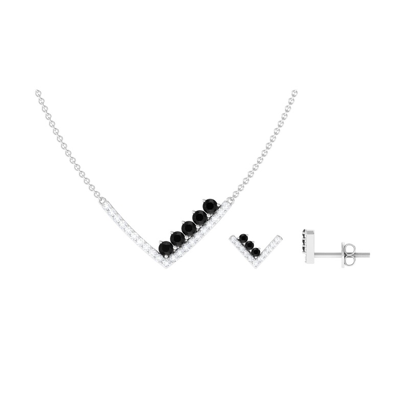 Created Black Diamond and Diamond V-Style Jewelry Set