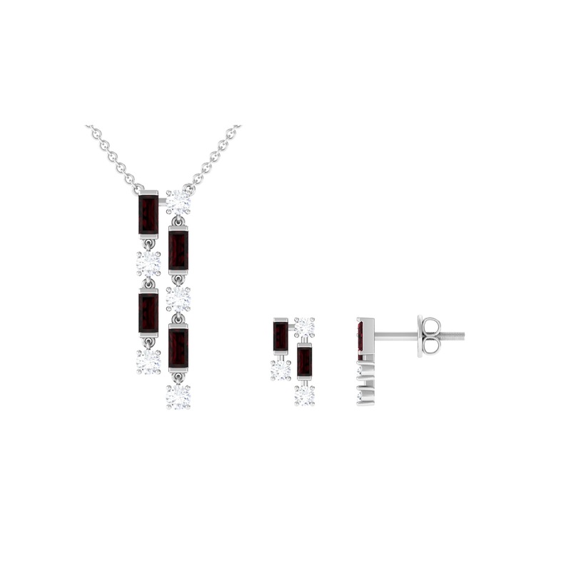 Garnet and Diamond Dangle Jewelry Set
