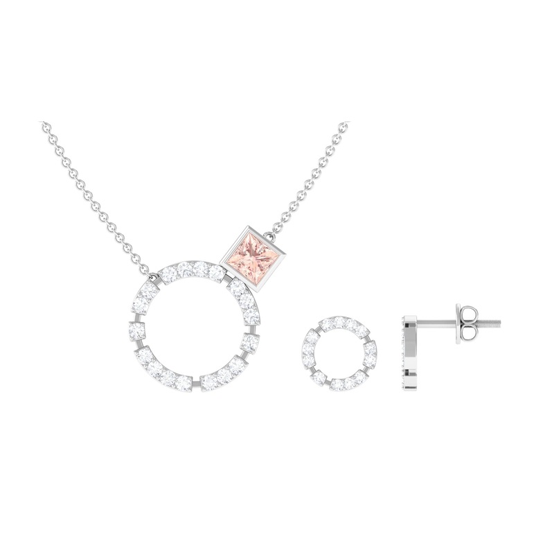 Genuine Morganite Eternity Jewelry Set with Diamond