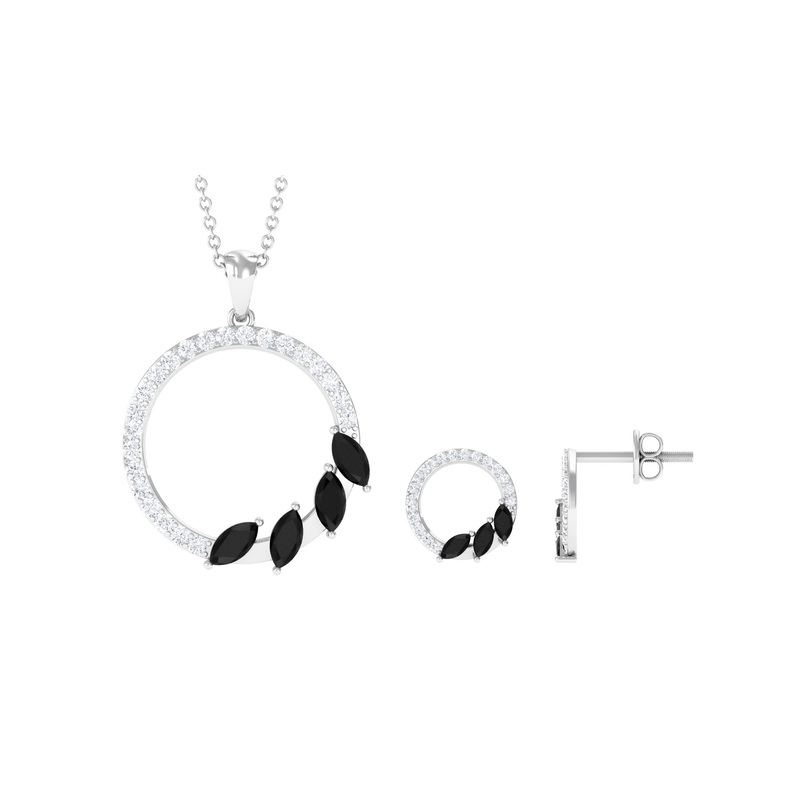 Marquise Cut Black Onyx and Diamond Eternity Jewelry Set