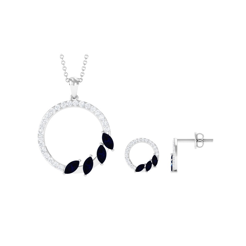 Marquise Cut Blue Sapphire and Diamond Eternity Jewelry Set