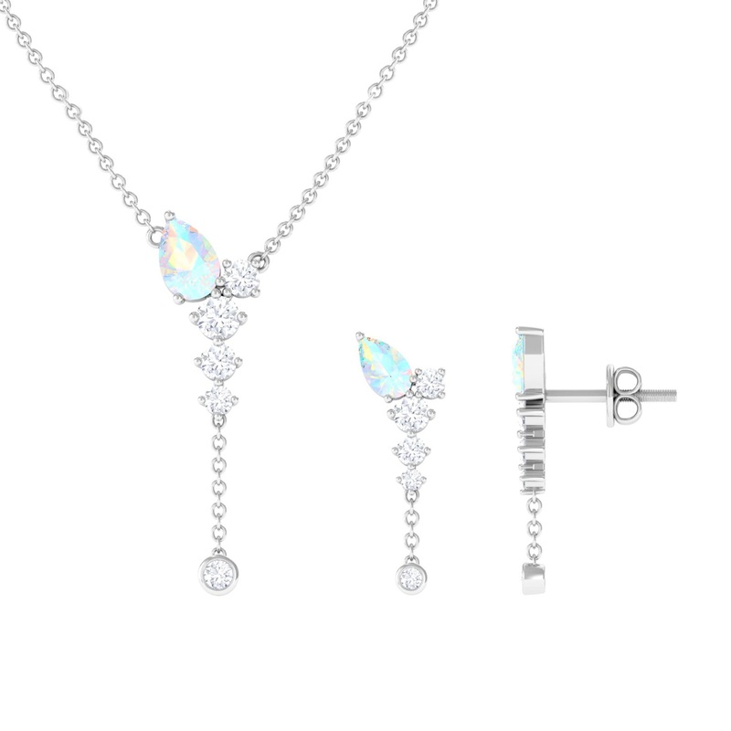 Natural Ethiopian Opal Teardrop Jewelry Set with Moissanite
