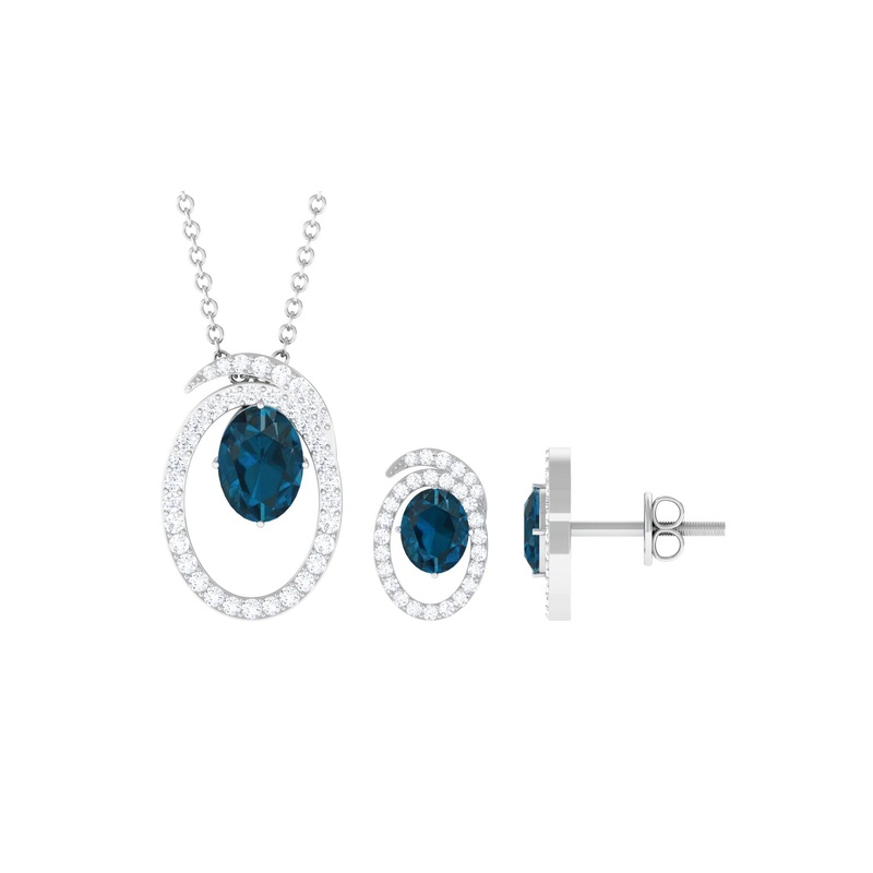 Oval London Blue Topaz and Diamond Contemporary Jewelry Set