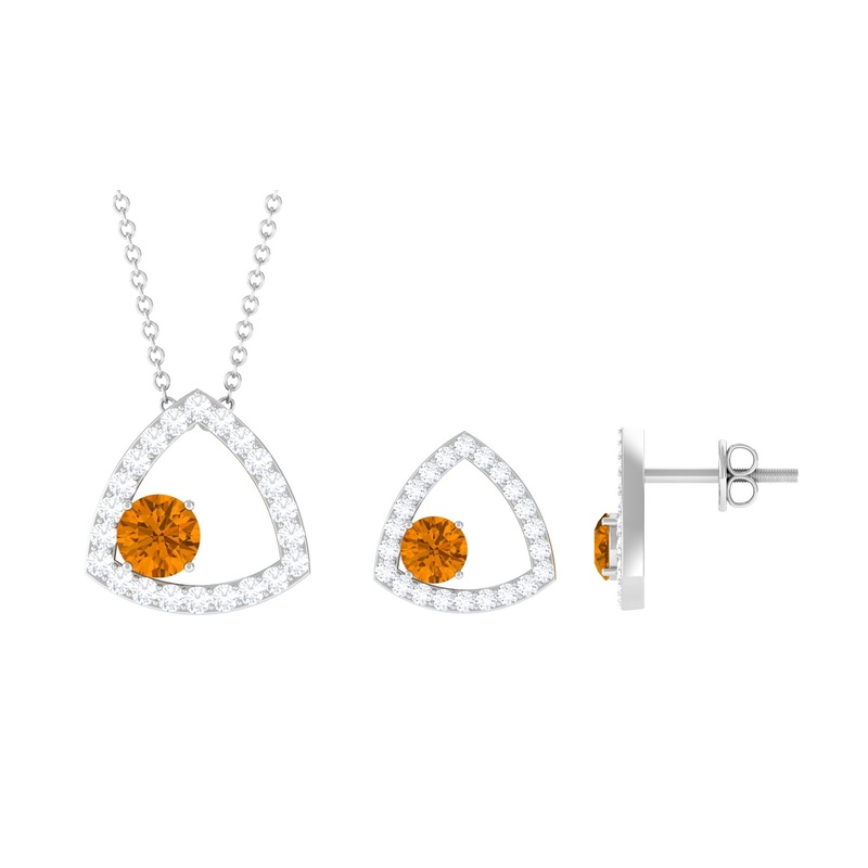 Real Citrine and Moissanite Open Triangle Jewelry Set