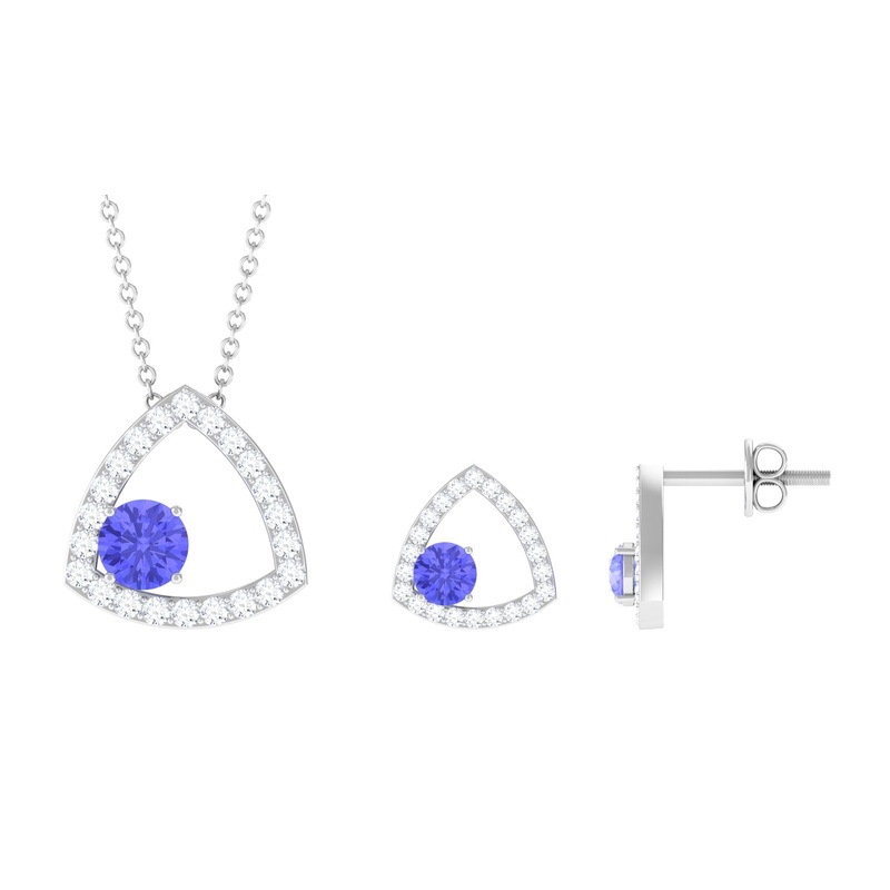 Real Tanzanite and Moissanite Open Triangle Jewelry Set