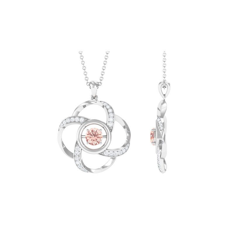 Simple Morganite Floral Pendant Necklace with Diamond