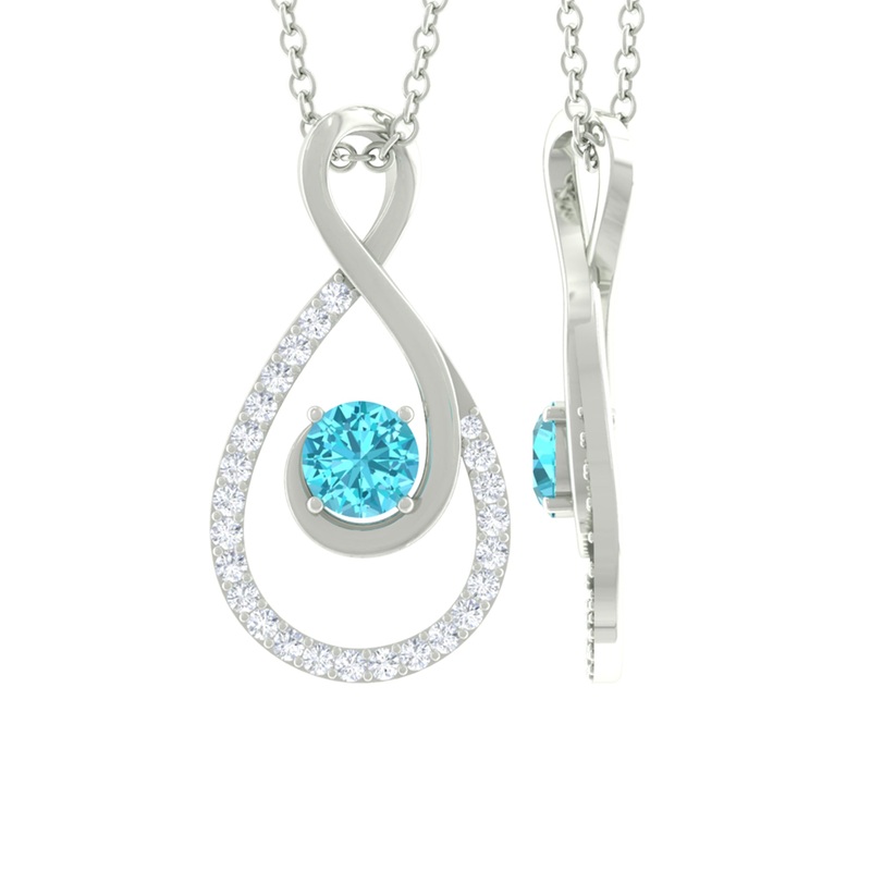 Swiss Blue Topaz and Diamond Teardrop Pendant Necklace