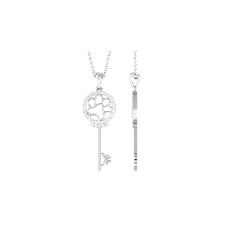 Zircon Dog Paw Key Pendant Necklace