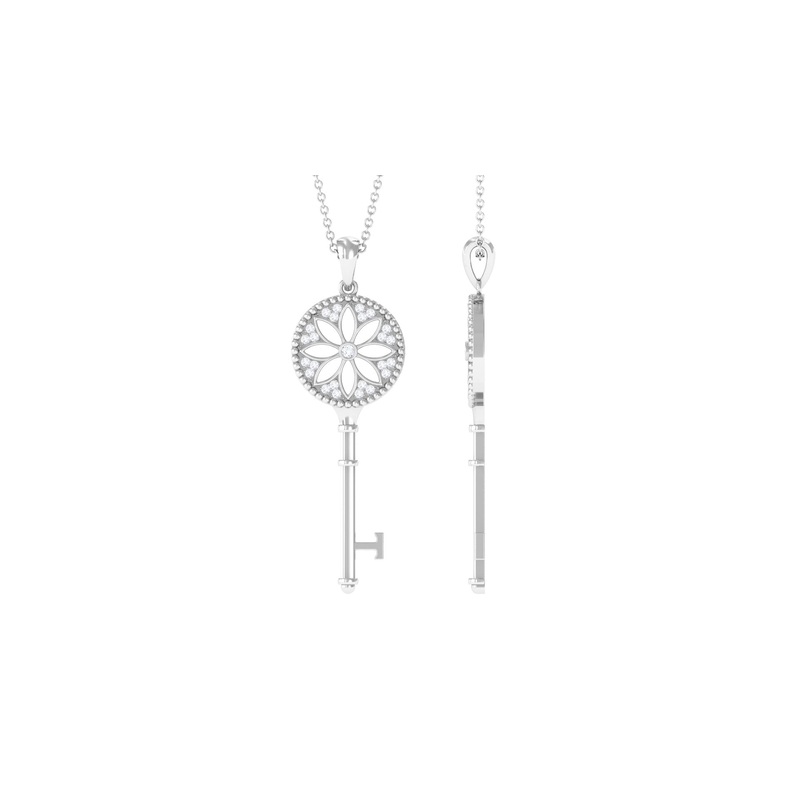 Zircon Vintage Inspired Floral Pendant Necklace