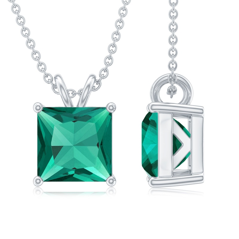 1.2 CT Princess Cut Created Emerald Solitaire Pendant for Women