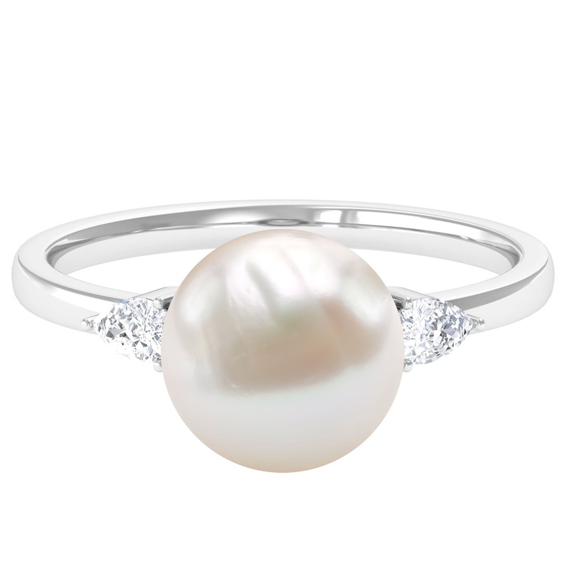 Solitaire Freshwater Pearl Engagement Ring with Diamond