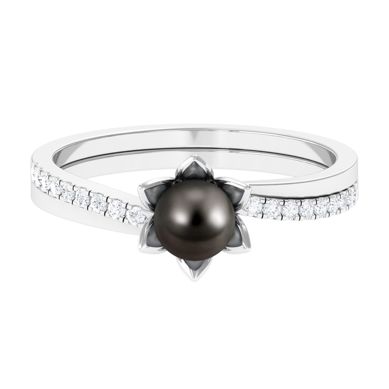 Tahitian Pearl and Diamond Flower Bypass Ring