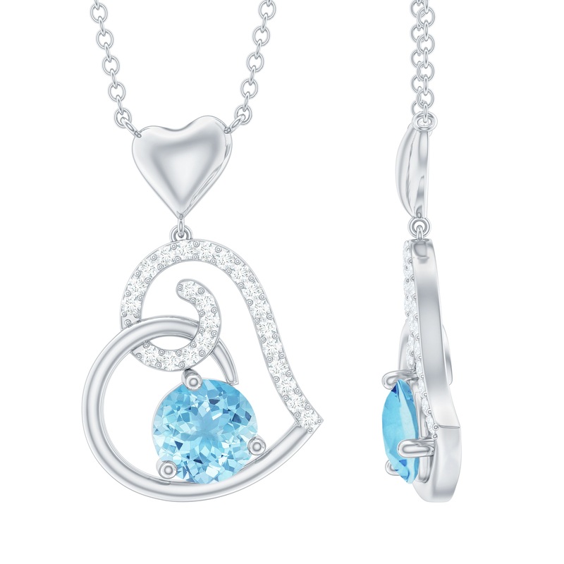 1.25 CT Aquamarine and Diamond Heart Drop Pendant