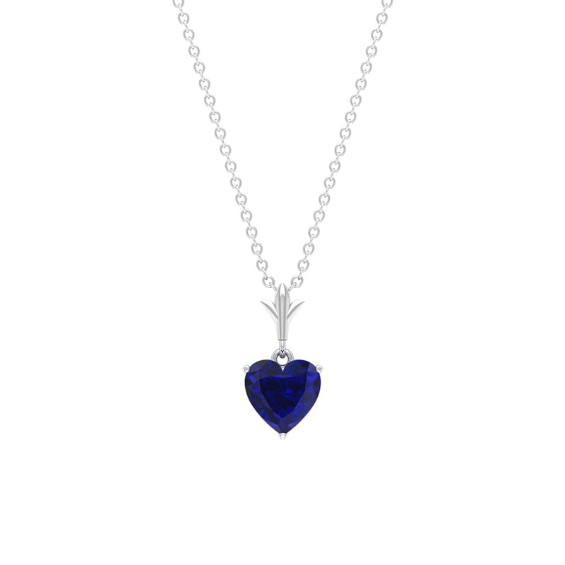 1 CT Heart Shape Lab Created Blue Sapphire Solitaire Pendant for Women