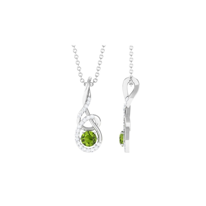 Round Peridot and Diamond Twisted Pendant Necklace